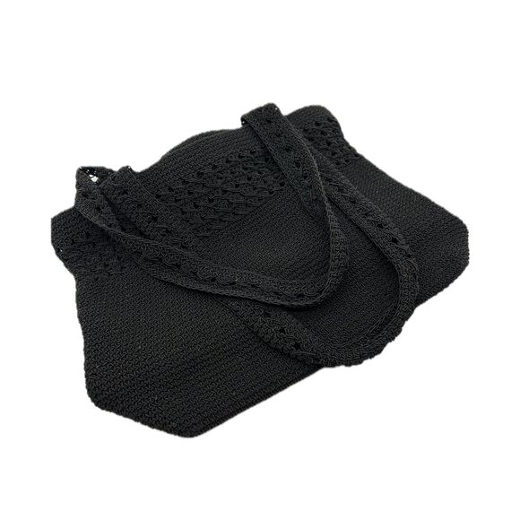 Vintage Handbags - 1940's Black Cord Crochet Handbag